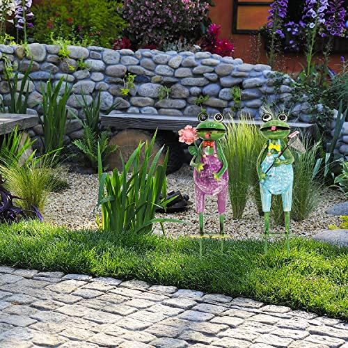 Hongland Metal Frog Garden Decorative Stakes Outdoor Frog Sculptures 3D Frog Figurine For Lawn Patio Yard Garden-2 Pcs #TOP4