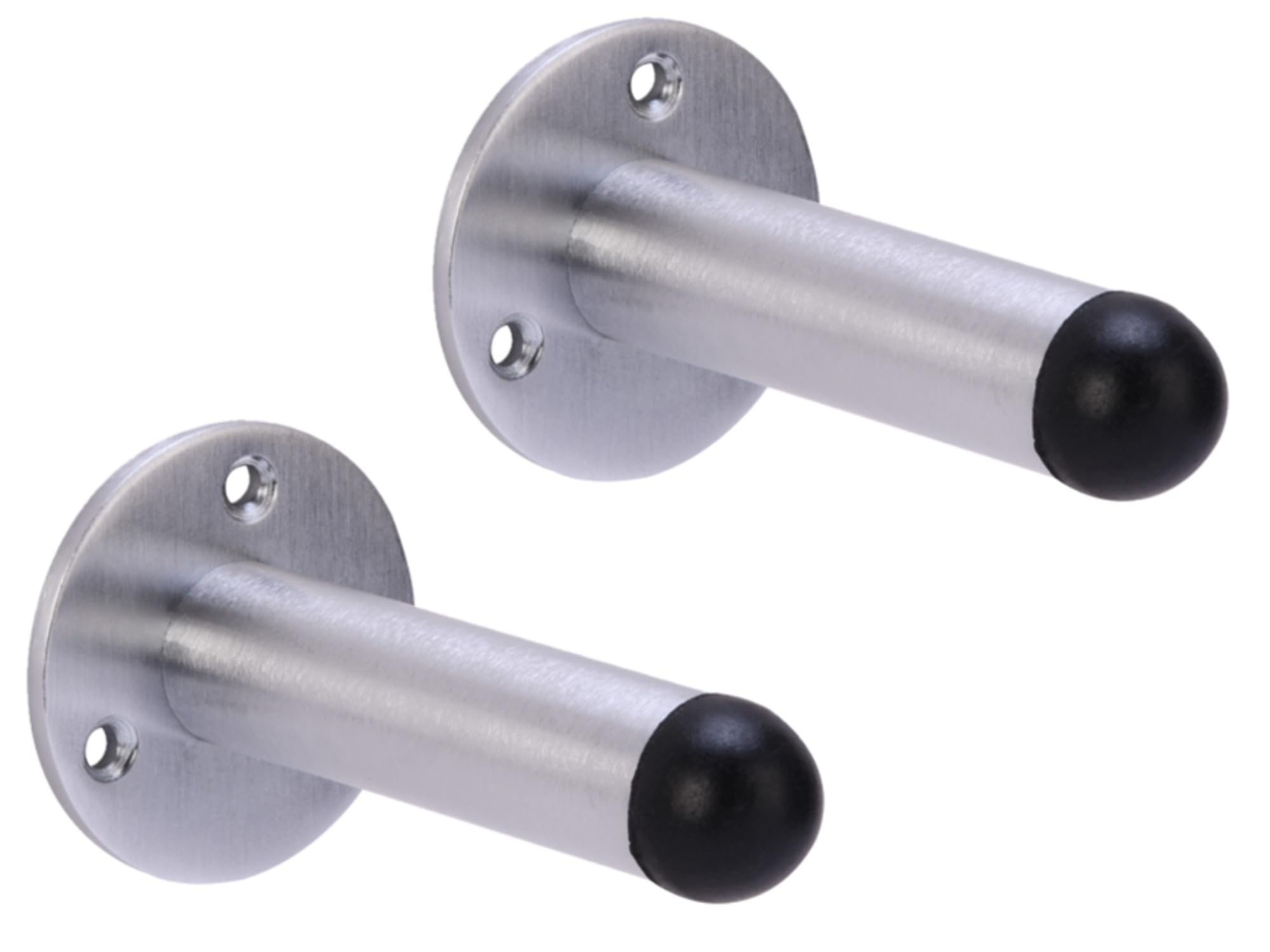 HANDLEZONE® 2 Pack 75mm / 3 inch Projecting Skirting Or Wall Mounted Door Stop, Rubber Buffer Stopper - Satin Chrome