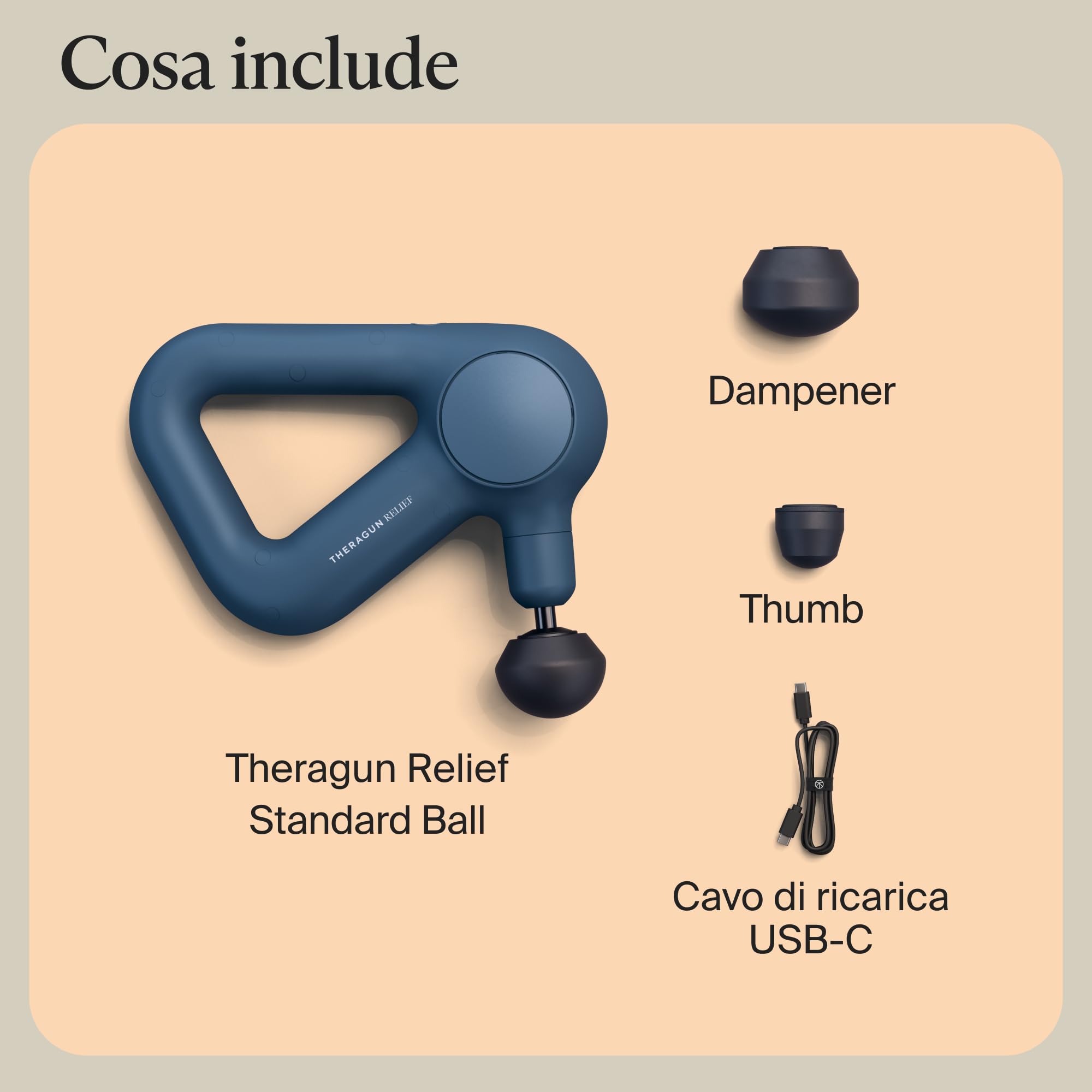 Theragun Relief Massaggiatore a Percussione Manuale - Facile da Usare, Confortevole e Leggero per Alleviare Dolore Quotidiano in Collo, Schiena, Gambe, Spalle e Corpo-Marine