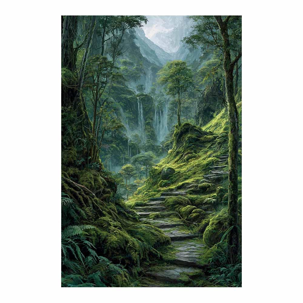 HOQIU Landscape wall art Mossy Jungle Waterfall canvas art, art print, house decor, bedroom wall decor above bed, prints for living room.(Multicolor)-40x60cm Unframed