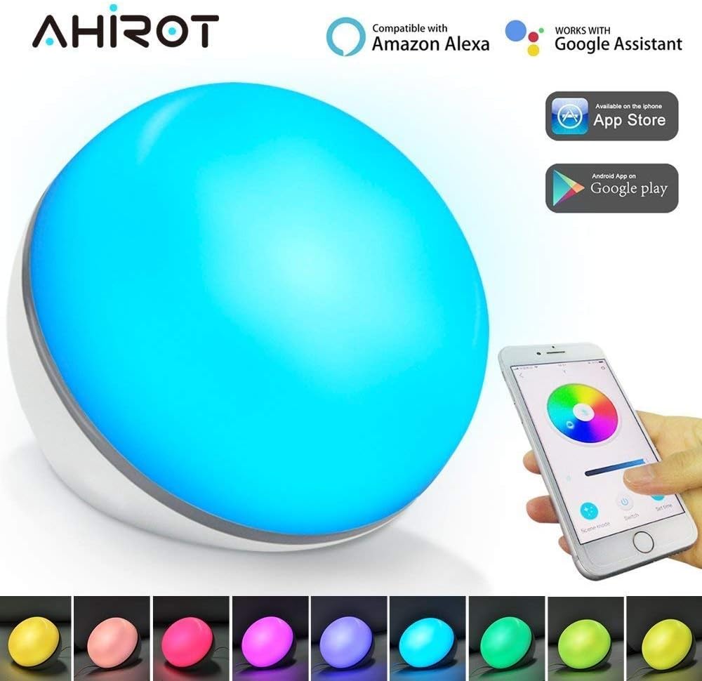 AHIROT Smart Table Lamp Compatible with Amazon Alexa, Google Home WiFi Controlled by Smartphone, LED Dimmable Ambient Night Light Multicolored Colors Change for Home Bedside Office