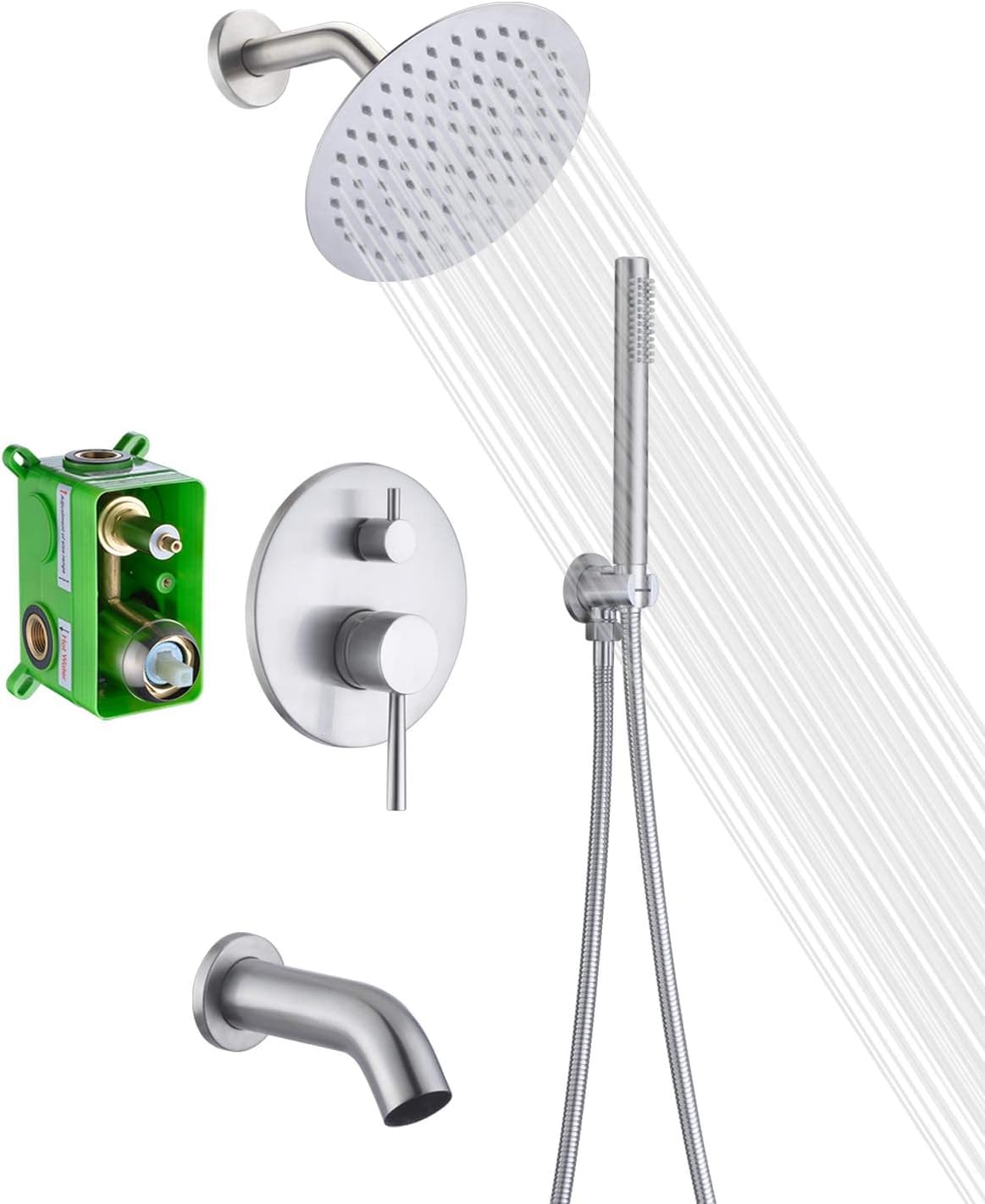 Brushed Nickel Wall Mount Shower Faucet S3207NI + Shower System S3232NI Bundle image 3