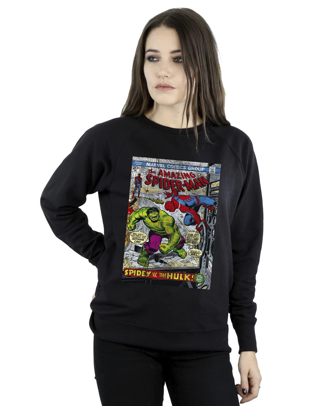 Absolute Cult Women's Black Marvel Spider-Man Vs Hulk Cover Sweatshirt Small