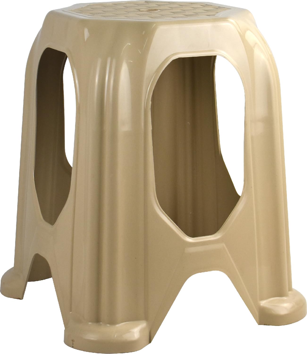 Plastic Sitting Stool Premium Strong Quality Non Slip Feet Step-Stool (Beige Grid Large Stool)