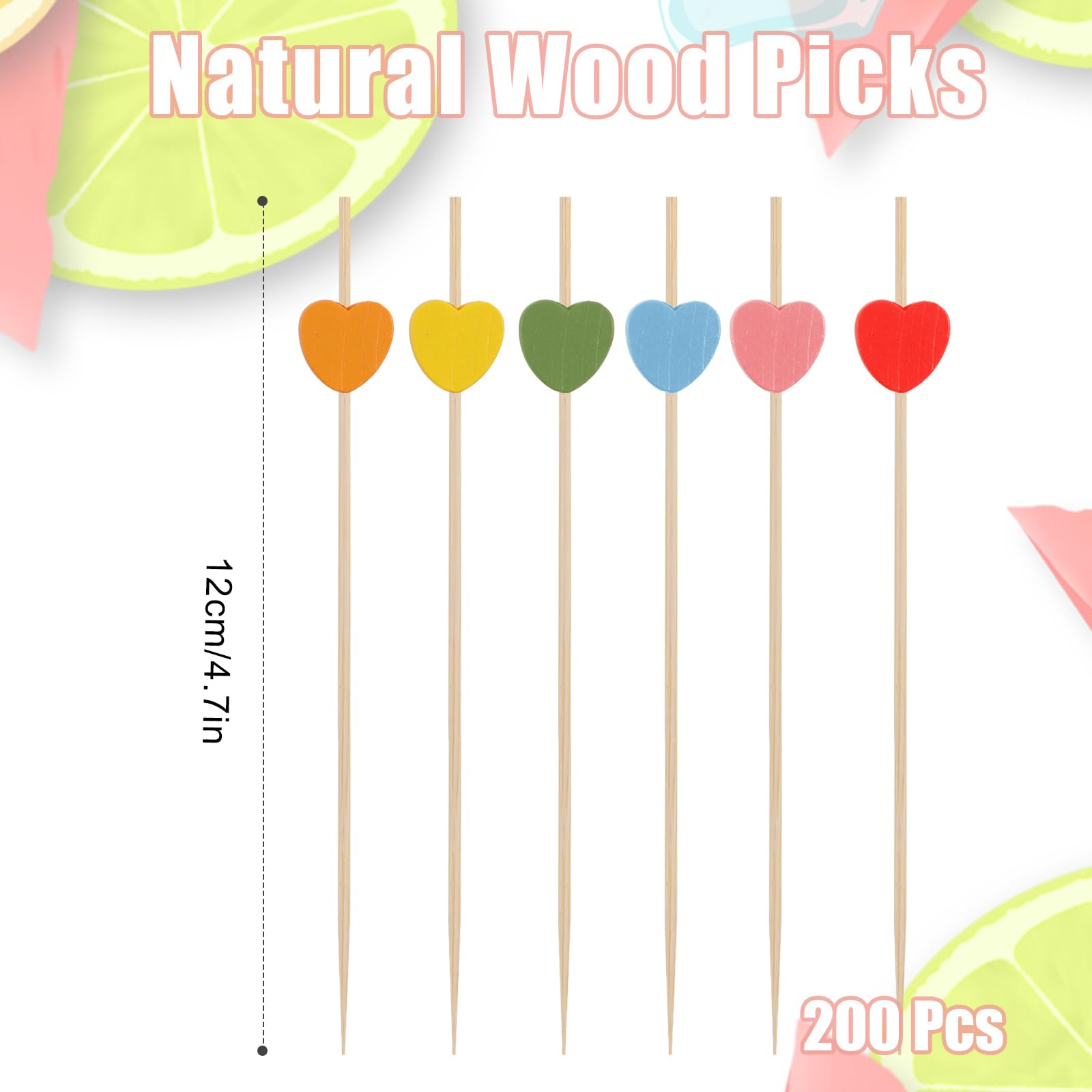 Heart Toothpicks For Appetizers, 100 PCS Bamboo Cocktail Sticks Skewers, Heart Shape Bamboo Cocktail Sticks For Valentines Day Fruits Desserts Sandwiches Salads Cake Decoration