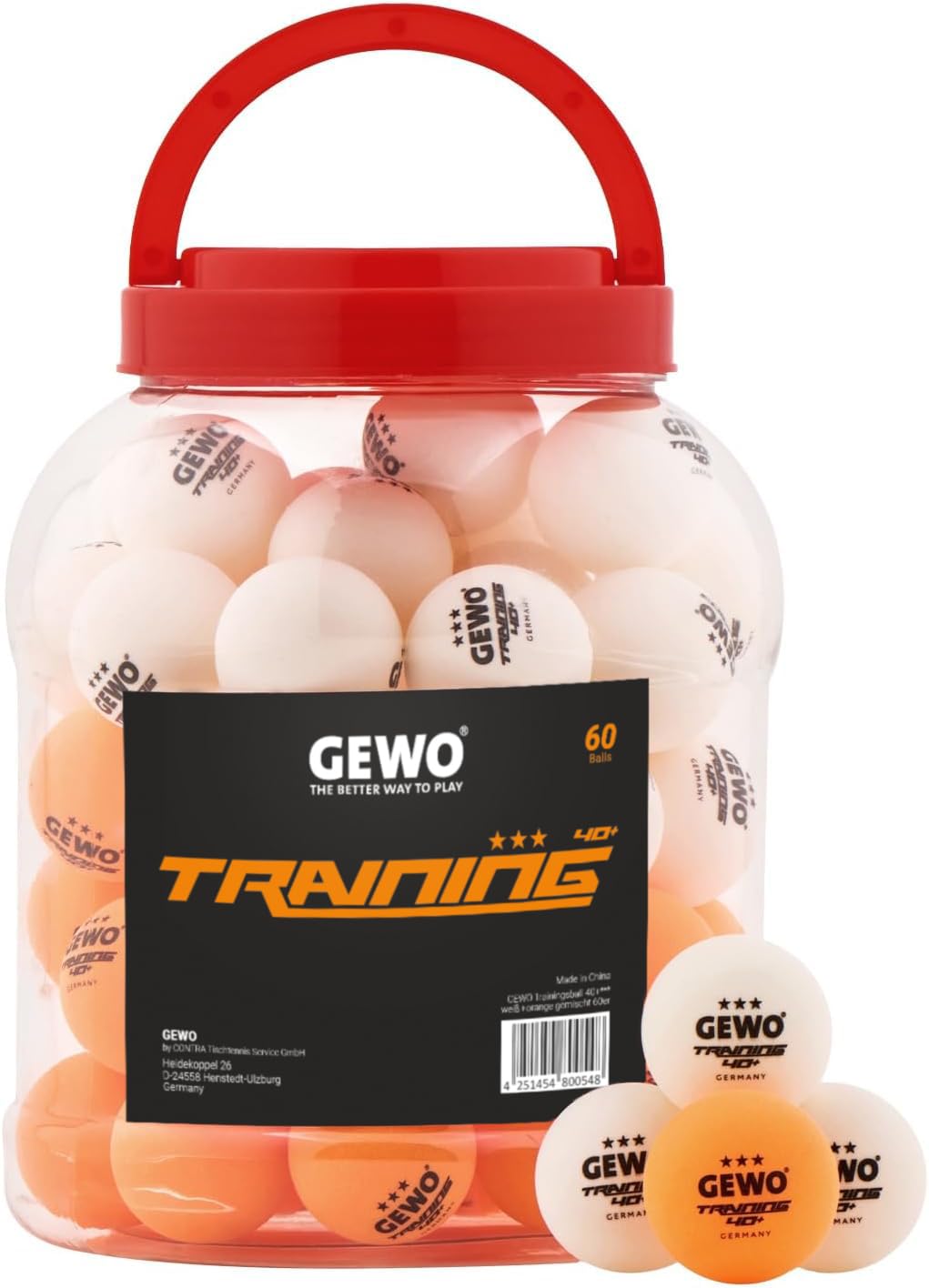 GEWO Training 40+ Table Tennis Balls - 3 Star Table Tennis Ball Made of ABS Plastic with Seam Training Balls, Diameter 40 + mm, Pack of 60 Orange and White Mixed
