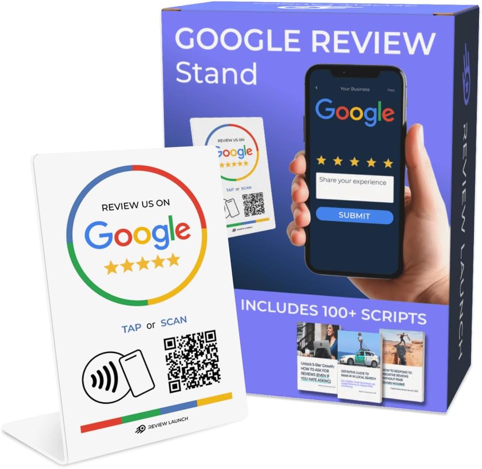 Google Review Tap Card Stand | Boost Online Reviews and Google Rank with Fast Zappy NFC Tap QR Code Stand Works Like Digital Business Card | Compatible with iPhone and Android Devices (1 Large Stand)