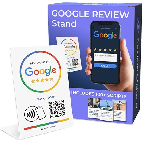 Google Review Tap Card Stand | Boost Online Reviews and Google Rank with Fast Zappy NFC Tap QR Code Stand Works Like Digital Business Card | Compatible with iPhone and Android Devices (1 Large Stand)