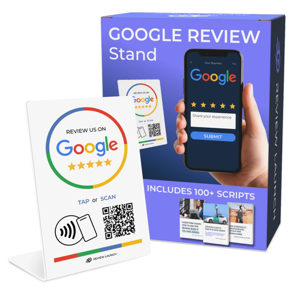 Google Review Tap Card Stand | Boost Online Reviews and Google Rank with Fast Zappy NFC Tap QR Code Stand Works Like Digital Business Card | Compatible with iPhone and Android Devices (1 Large Stand)
