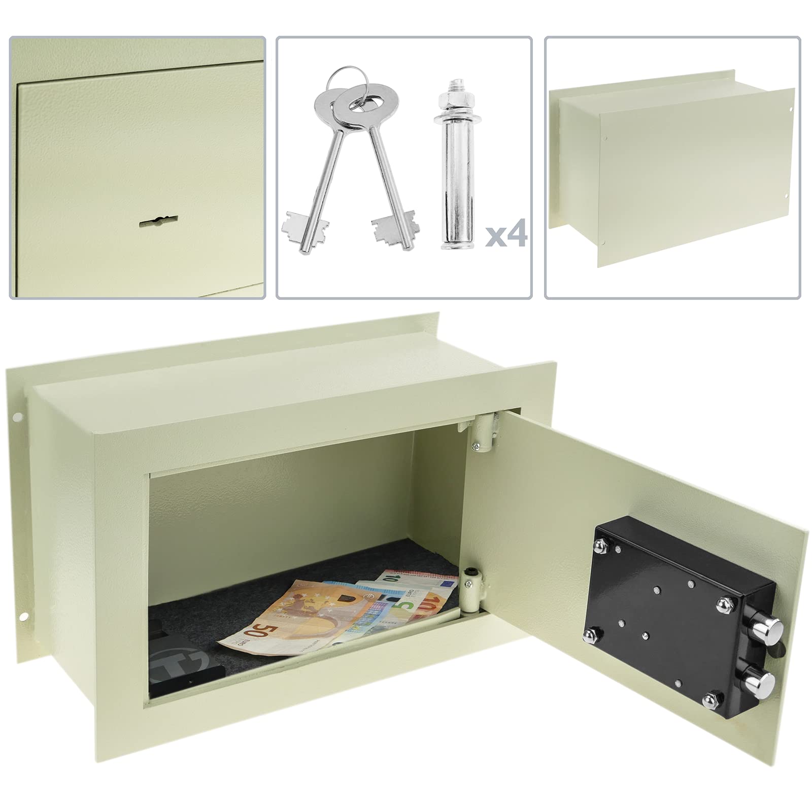 PrimeMatik - Caja Fuerte de Seguridad empotrada de Acero con Llaves 36x15x23cm Beige