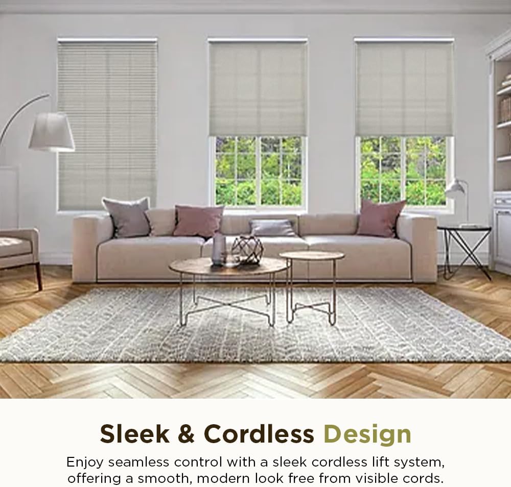 BlindDen - Light Filtering Honeycomb Shades - Blinds for Indoor Windows - Window Shades - Pewter