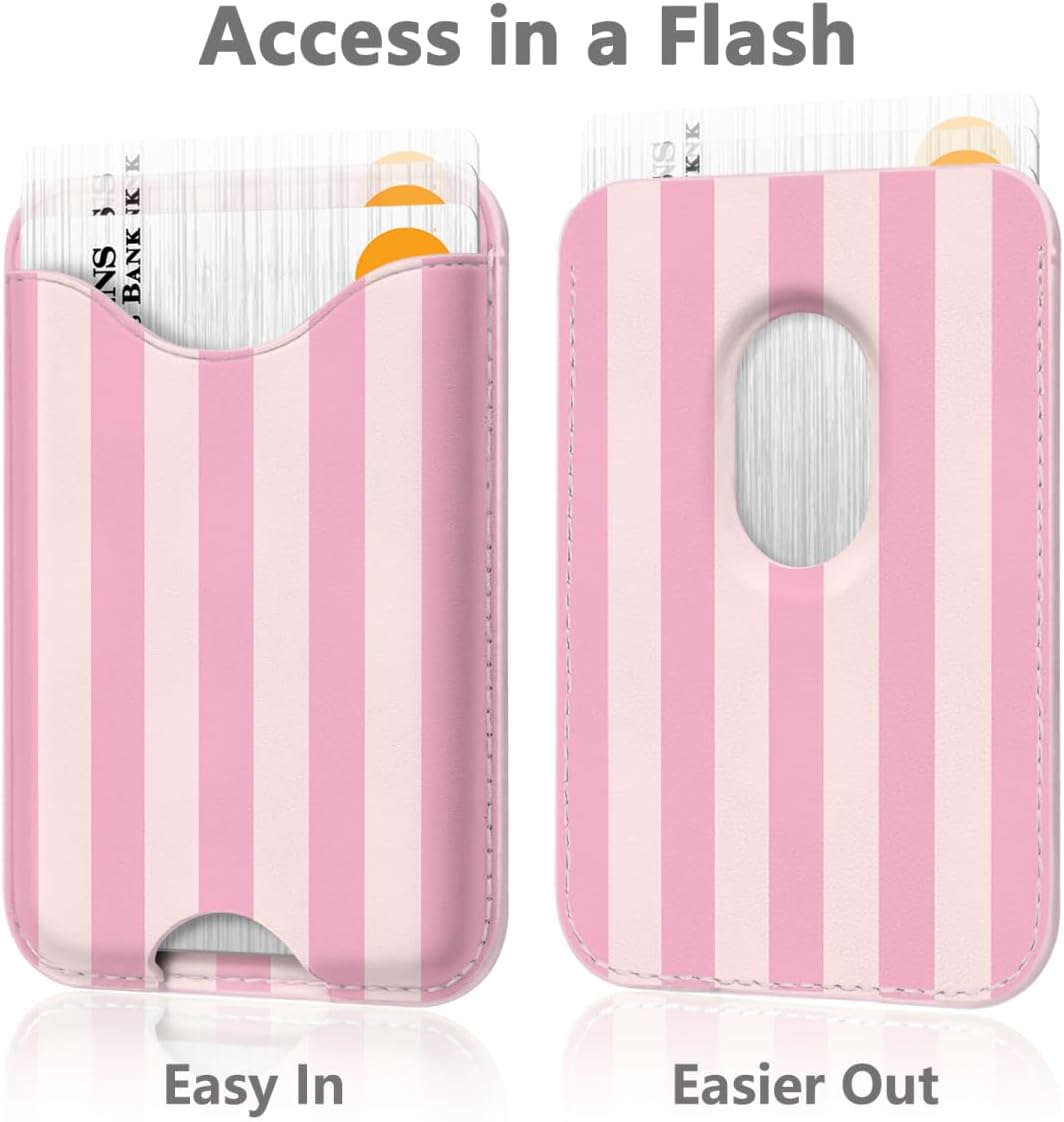Stripe Magnetic Wallet for Magsafe Compatible with iPhone 17/16/15/14/13/12 Series Pro Max Plus Air (Phone Magnet Card Holder Fit 3 Cards for Women Girl Lether Mag Safe Wallets Pink) image 2