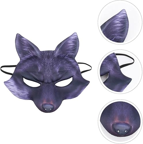 Miniatura 6 de Amosfun Máscara de media máscara de zorro de Halloween, máscara de animal para cosplay, máscara realista de EVA, para fiesta de Halloween, accesorio