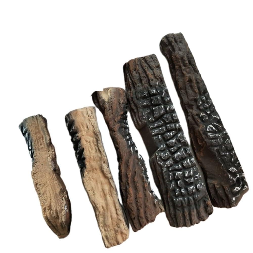 Juego de 5 troncos decorativos para chimeneas de bioetanol y gas, resistentes al calor, con aspecto de madera realista para decoración de chimeneas, no inflamables y ligeras