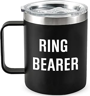 ARYDGELL Ring Bearer Gifts for Little Boy, Will you be my Ring Bearer Proposal from Bride and Groom, Thank You Wedding Day Favor for Boy, 12OZ Ring Bearer Mug for Toddler(Black)