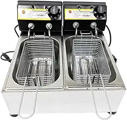 Fritadeira Elétrica 2 Cubas Industrial com Oleo 5 Litros, 1500W, Resistência em Aço Inox, Controle de Temperatura 50-300° (220V)