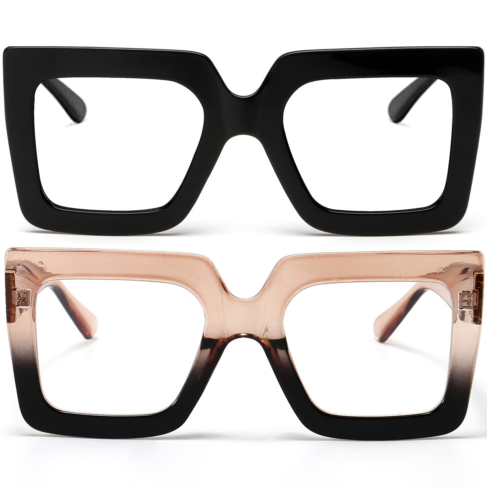AIEYEZO Oversized Square Blue Light Glasses for Women Cute Big Frame Glasses Fashion Clear Multi-Color Computer Eyewear