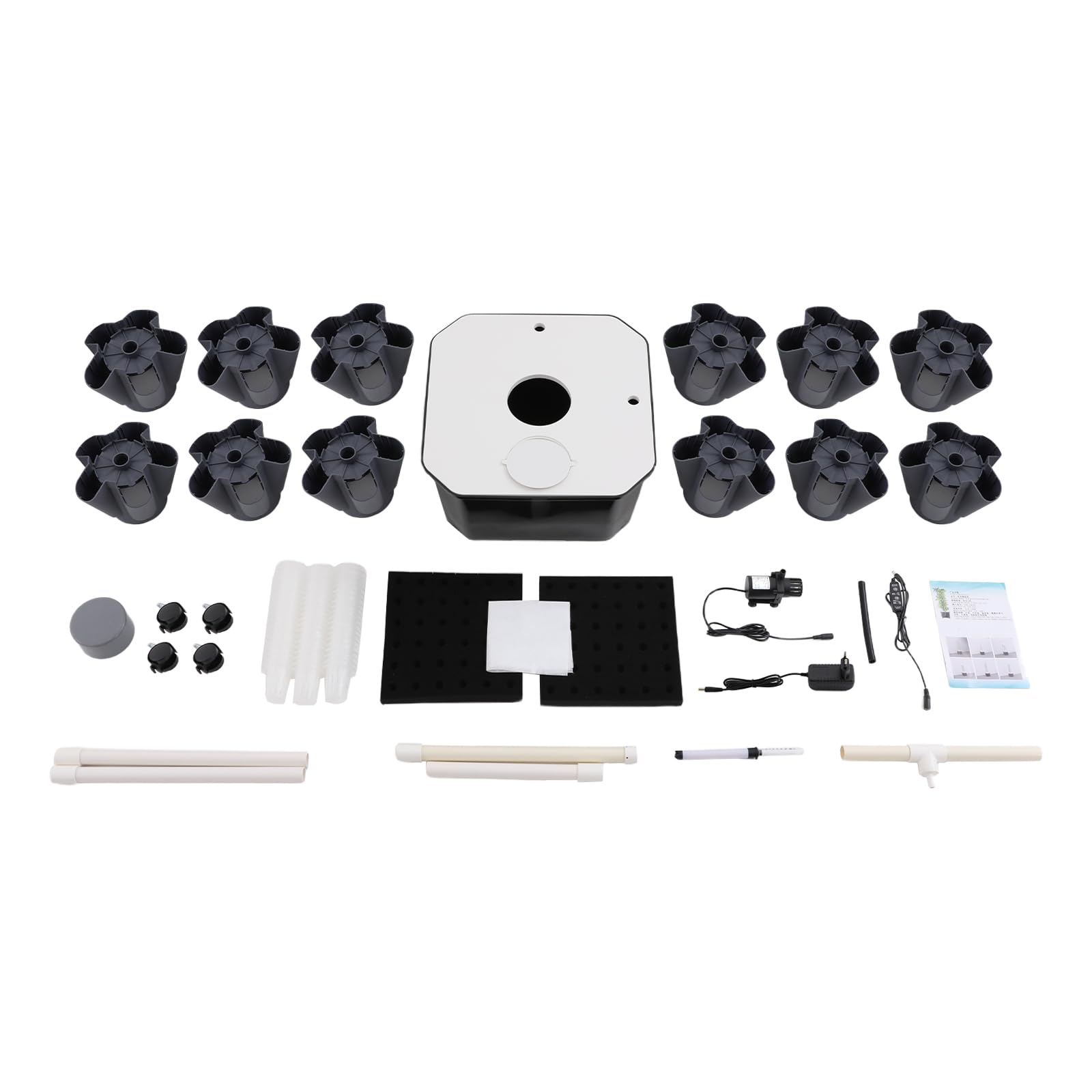 60 Löcher Hydroponic Tower, 12 Etagen Tower Growing System Kit, Hydroponisches Anbausystem mit Hydratationspumpe, Garten Hydroponischer Turm mit 25L Wassertank, Geeignet für Obst, Gemüse(Grau)
