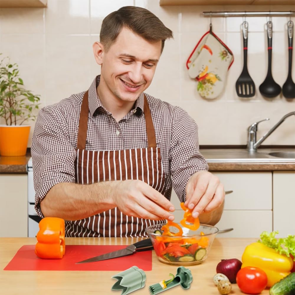 Descorazonador de Pimientos 2 en 1 Removedores de Semillas de Pimiento Herramienta para Quitar Semillas para Cocina Hogar Familia Camping (Verde)