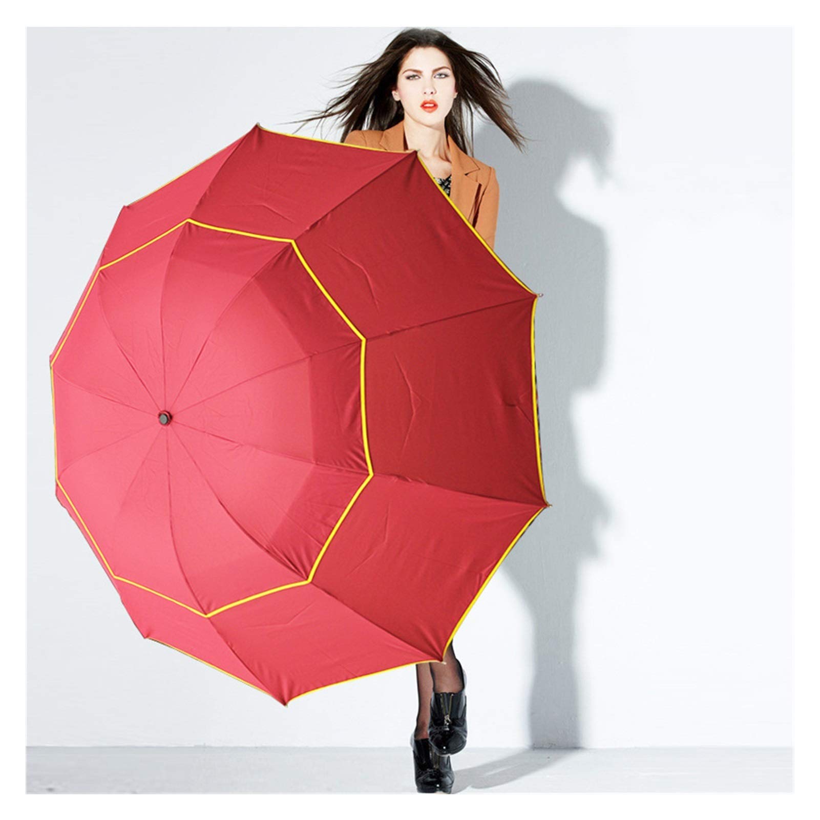 Ombrello Pieghevole da Viaggio, 130 cm Grande Ombrello Superiore, Uomo Pioggia Donna Ombrello Antivento, ombrellone Maschile, Ombrello A Doppio Uso Clear Rain (Color : Red)