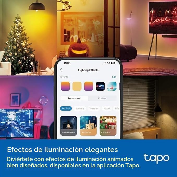 Tapo Bombilla inteligente L430C (paquete de 4), bombillas Alexa, E14, bombilla LED, 470 lúmenes máximos, regulable, bombilla que cambia de color, biorritmo automático, sincronización de música