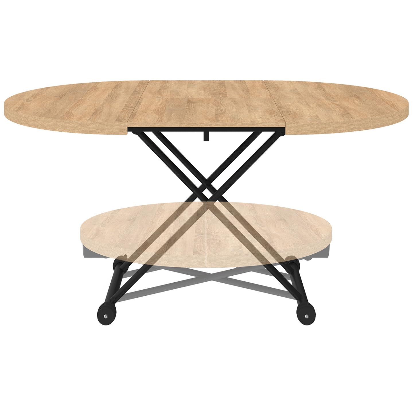 IDMarket - Mesa de centro extensible abatible convertible en mesa de comedor redonda ALTURA 100-150 cm de madera y diseño industrial negro