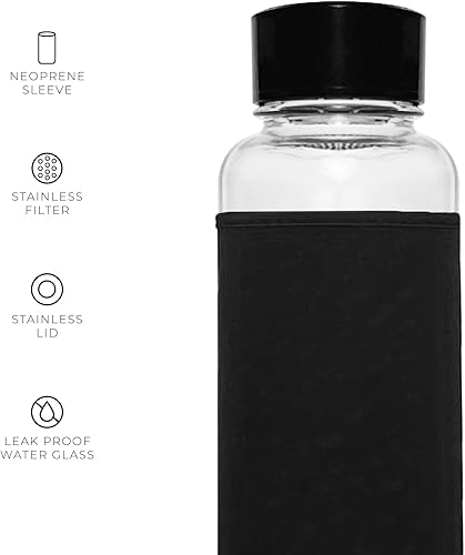 Miniatura 4 de purifyou Juego de 6 botellas de agua de vidrio transparente de 32 onzas para refrigerador, botellas reutilizables para jugos con tapas y fundas de