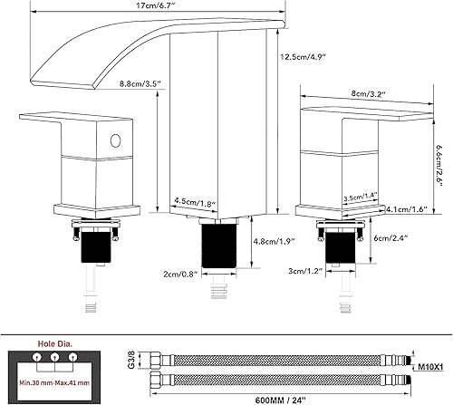Miniatura 7 de Grifos de baño de 8 pulgadas, grifos de baño de bronce aceitado para fregadero, 3 agujeros, generalizados, 2 asas, grifo de lavabo de acero