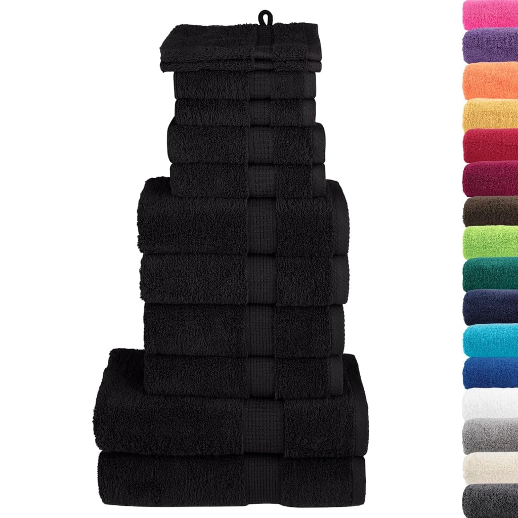 Homgoday Juego de Toallas 12 Piezas 100% algodón Negro 600 gsm, Toallas de baño, Juego de Toallas Baño, Toallas de Mano Toallitas, Suaves y Resistentes TipoB