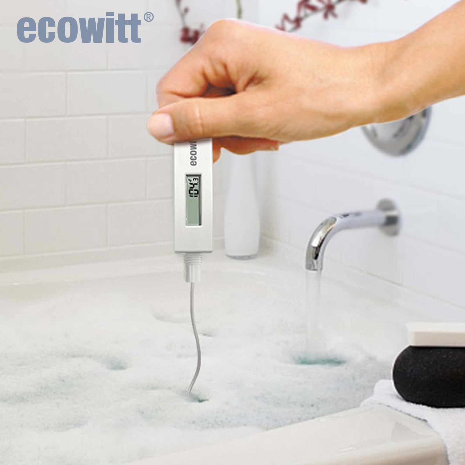 ECOWITT Pool Thermometer, digitaler wasserdichter Wassertemperatursensor mit LCD-Display, einfach zu montieren, 10-Fuß-Kabelsensor für Schwimmbäder, Whirlpools, Spas, Badewasser, Fischteiche WN34L