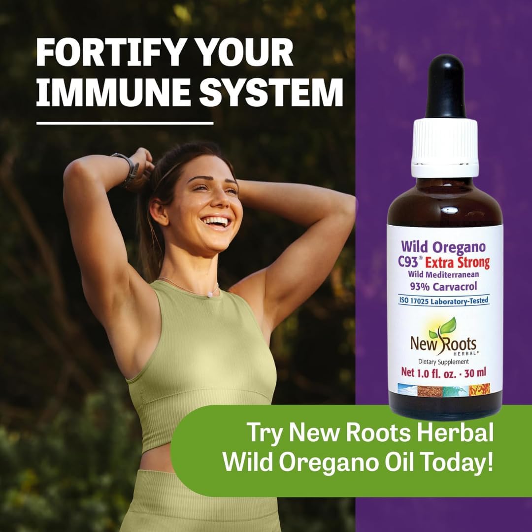 NEW ROOTS HERBAL Wild Oregano Oil Extra Strong | 93% Carvacrol Oregano Oil Liquid Drops (1 fl oz) | 547 Servings with Highest Concentration of Carvacrol | Non GMO, Vegan, Gluten Free