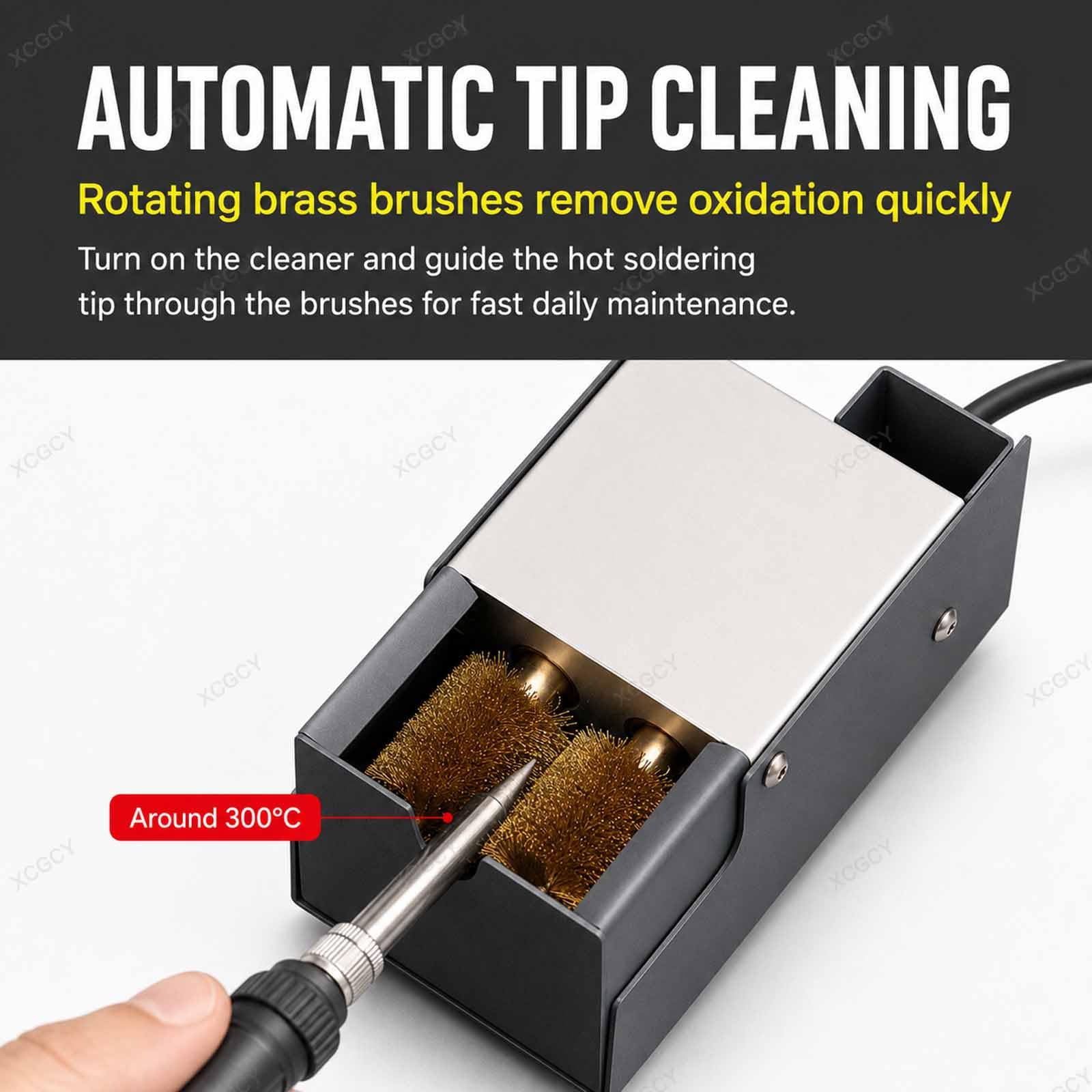 Dos Cepillos De Lana De Latón Reemplazables, Limpiador Automático Giratorio De Puntas De Soldadura, Sistema De Motor 5 W, Eliminación Rápida De Óxidos Y Residuos, Colector Integrado para PCB