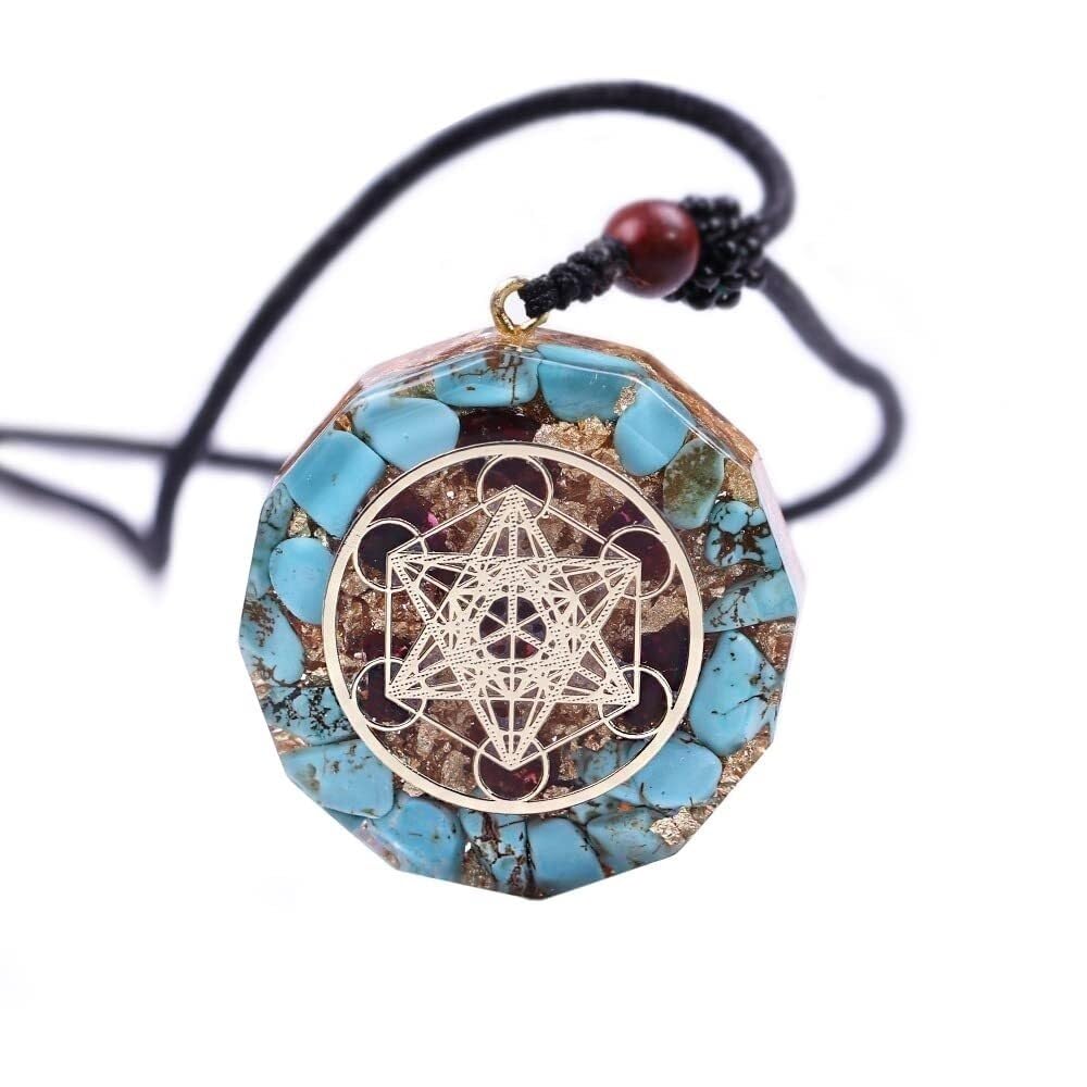 DYFUHO Orgone Metatron Cube Merkaba Anhänger Halskette, Om Crystals Stones Orgonit Anhänger, Orgonit -Chakra -Halskette zum EMK -Schutz (blau, kettenvereinbar)
