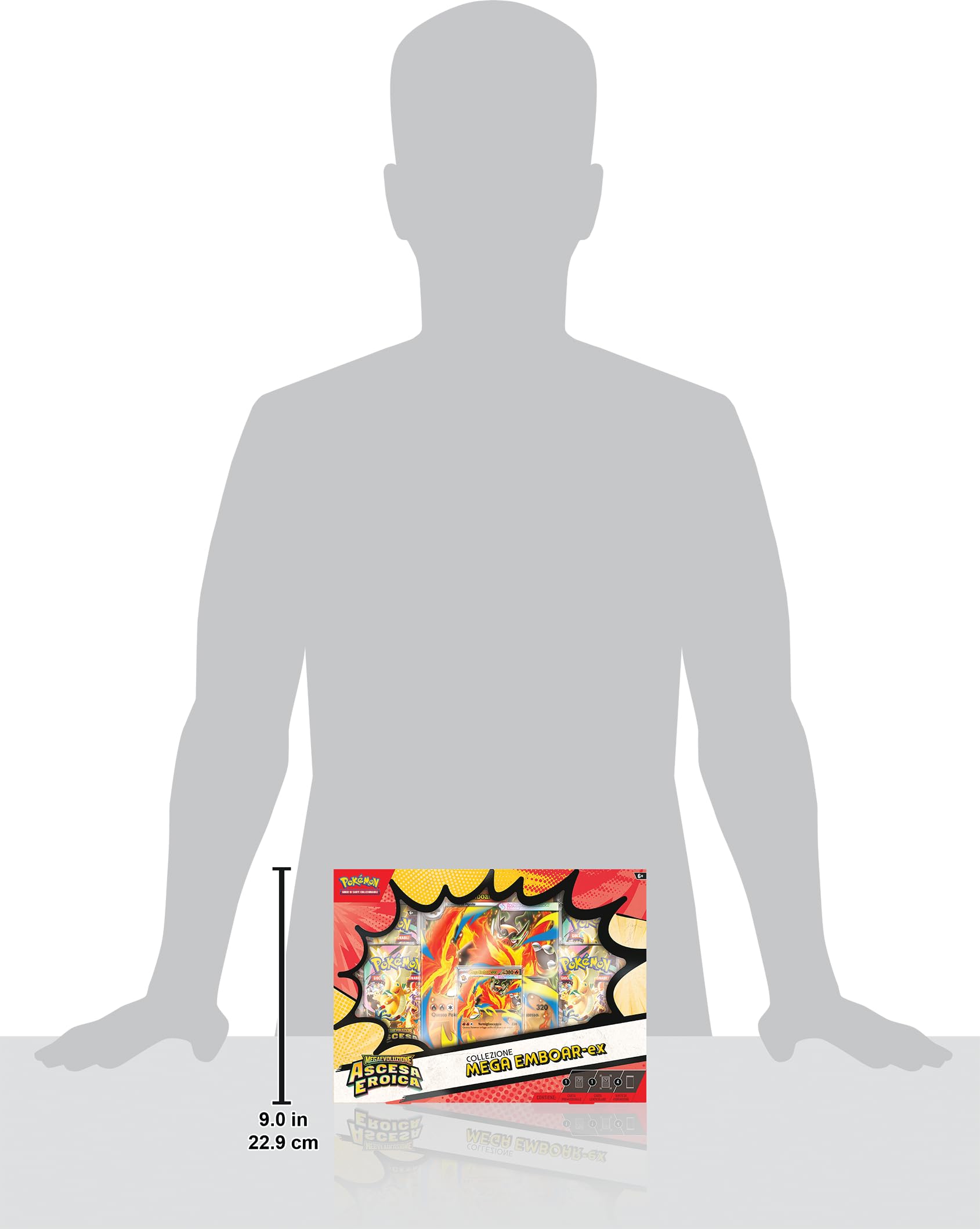 Pokémon: collezione Mega Emboar-ex dell’espansione Megaevoluzione - Ascesa Eroica del GCC Pokémon (una carta promozionale olografica, una carta lenticolare gigante e quattro buste di espansione) - 4