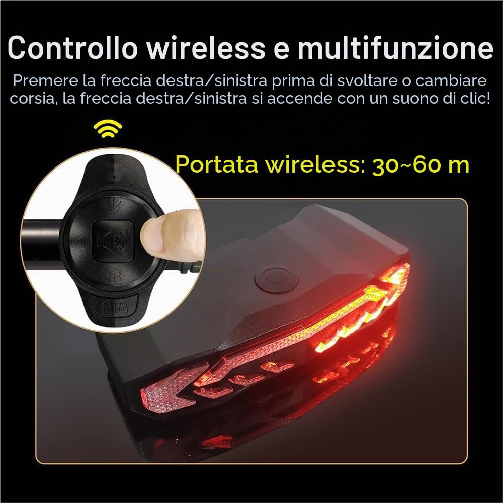 TKMARS Luce Posteriore Bici LED con Campanello Telecomando Fanale Posteriore Impermeabile Con 5 Luci Super Luminoso USB Ricarica per Bici Da Strada E Mountain Bike