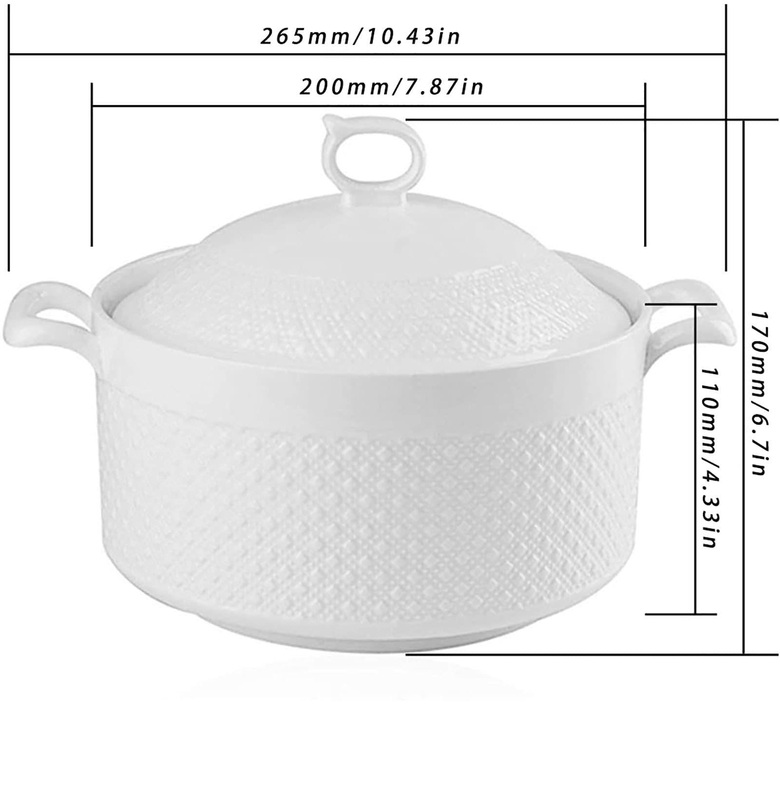 Keramik-Turene mit Doppelgriff, 2,2 l, weiße Auflaufform zum Backen, Servieren von Suppe, Eintöpfen und Nudeln