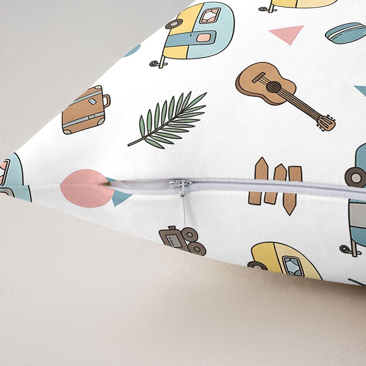 Homemissing Juego de 4 fundas de cojín cuadradas Happy Camping para caravana, accesorios para remolques de viaje, funda de cojín para sofá, decoración de dormitorio, 50 x 50 cm