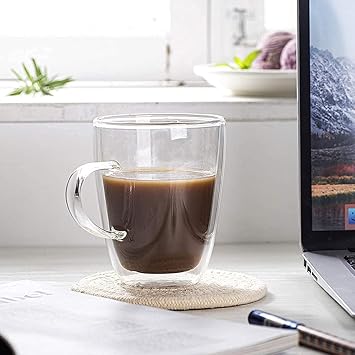 Femora Borosilicate Glass Double Wall Tea Cup- 340 ML, Transparent (Single Piece)