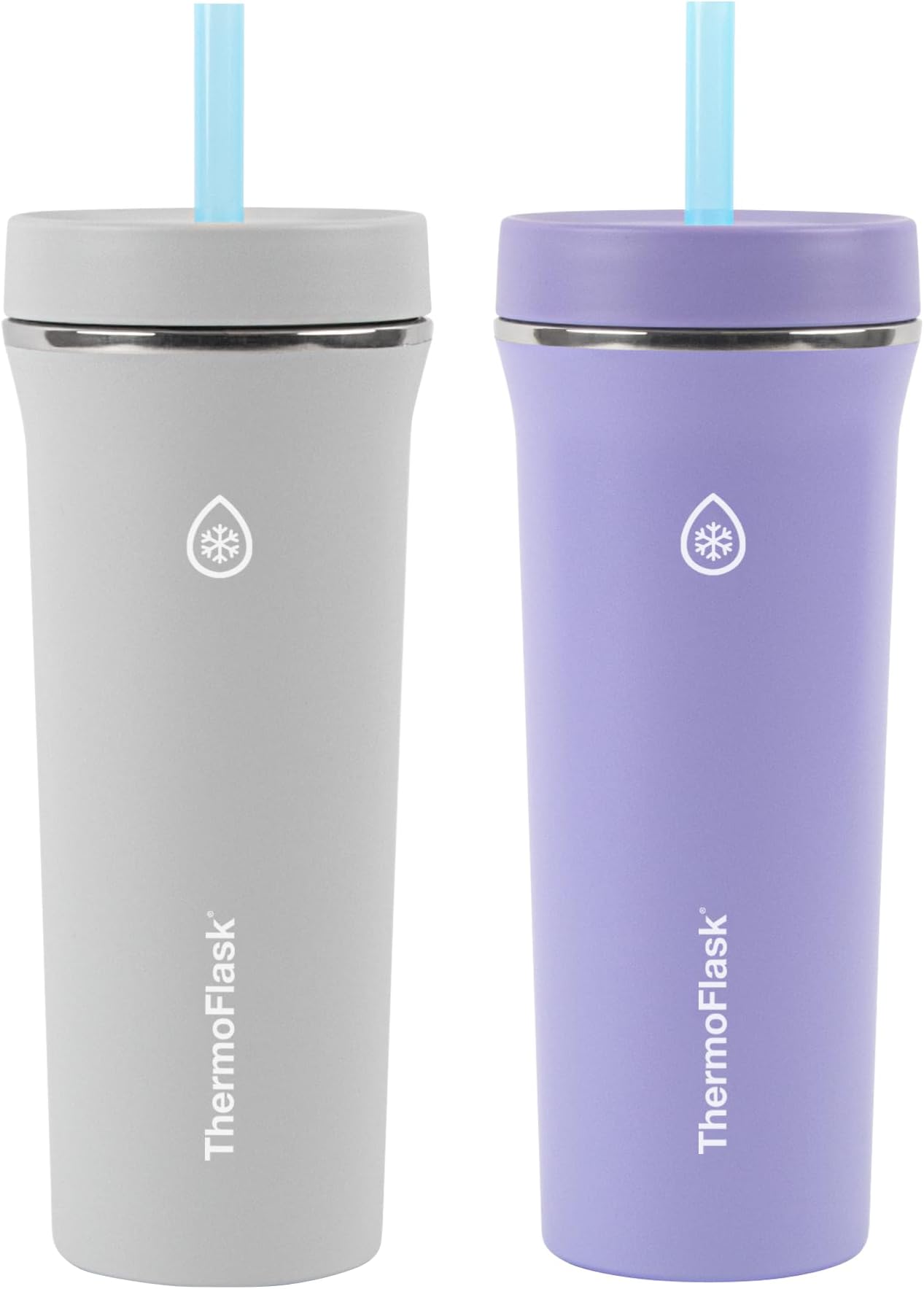 Tumbler - BPA-Free Water Tumblers - Durable, Reusable Tumblers with Plastic Lids & Straws - Travel Water Container with Temp-Lock Technology - 32 oz, Purple/Grey (2 Pack)