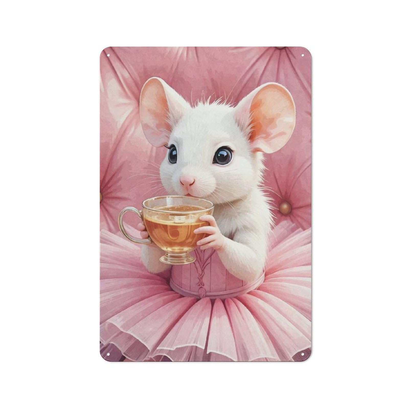 Junmoney Style 30X20cm Retro Metal Sign With Mouse In Tutu Drinking Tea For Living Room Or Hallway, For Living Room Decor Lovers Refreshing A Room In Autumn