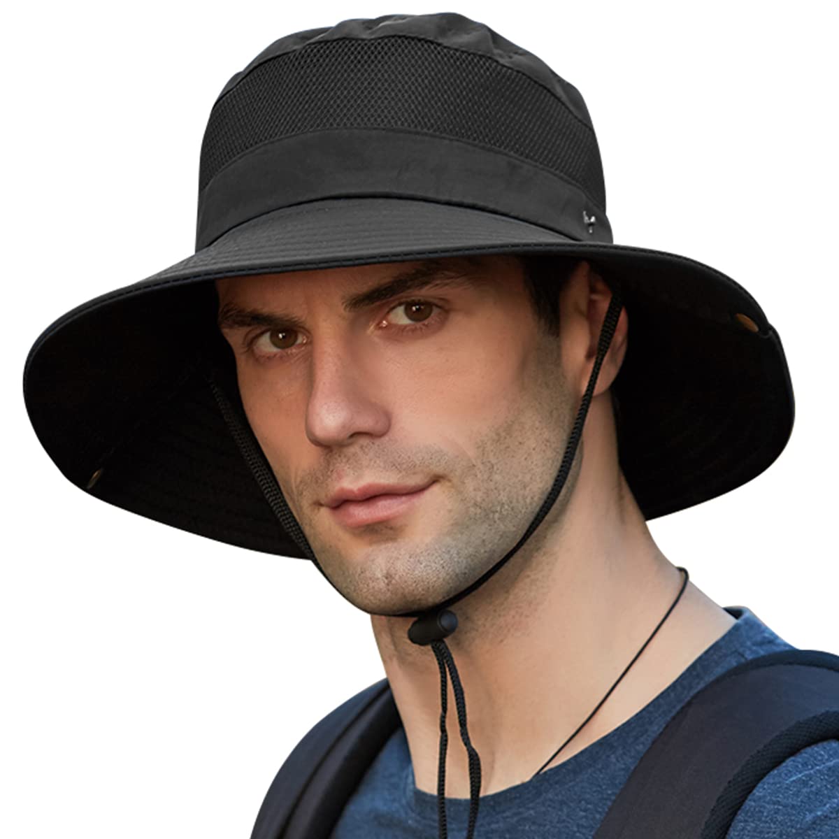 Lishang Pesca Sombrero Sol Ancho Safari Sombrero Plegable Hombre Verano Pescador Sombrero Protección UV Solar Sombrero Ancho Outdor Senderismo Camping Viajes Jardin Caza Golf