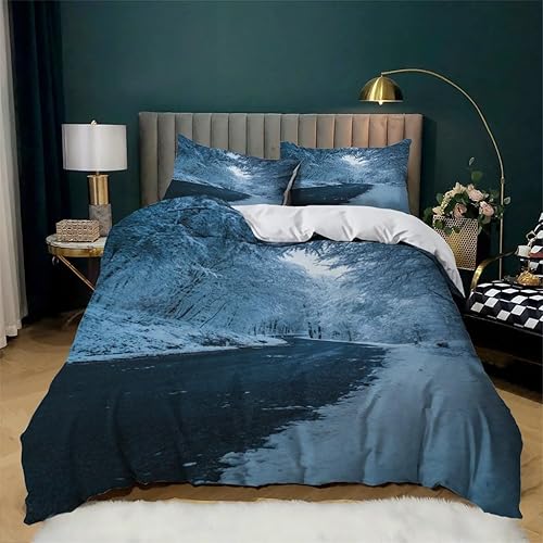 Snow Scene - Funda de edredón tamaño California King, ropa de cama con estampado blanco, funda de edredón de microfibra suave y 2 fundas de almohada