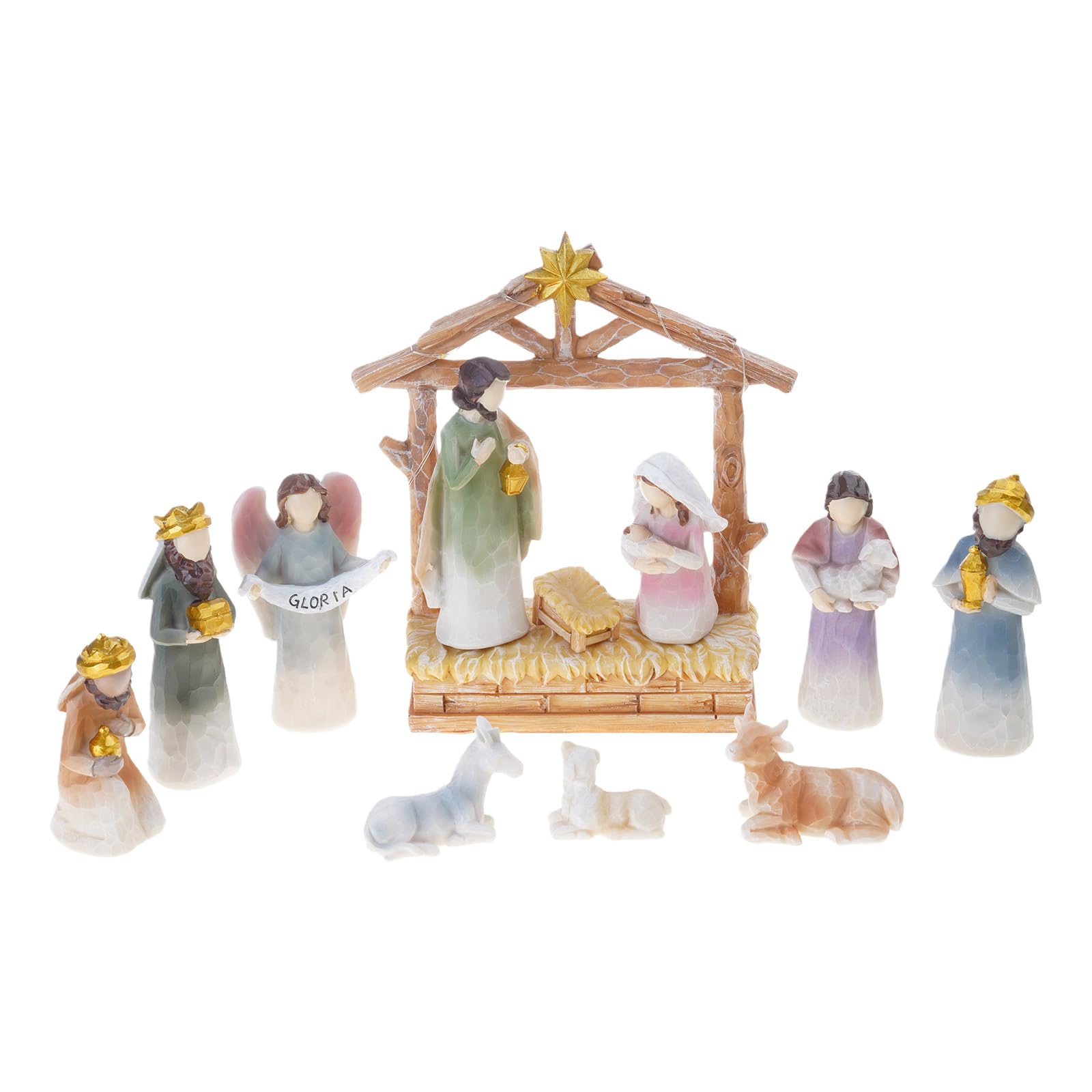 carotoe Christmas Nativity Figurines Resins Nativity Scene Statue with Stable Holy Family Statue Table Centerpieces Home Decors Christmas Figurines