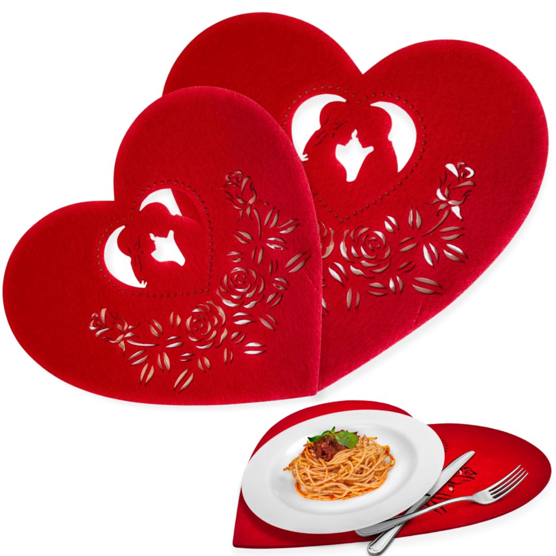 Set di 4 tovagliette a forma di cuore rosso a forma di cuore per tavoli