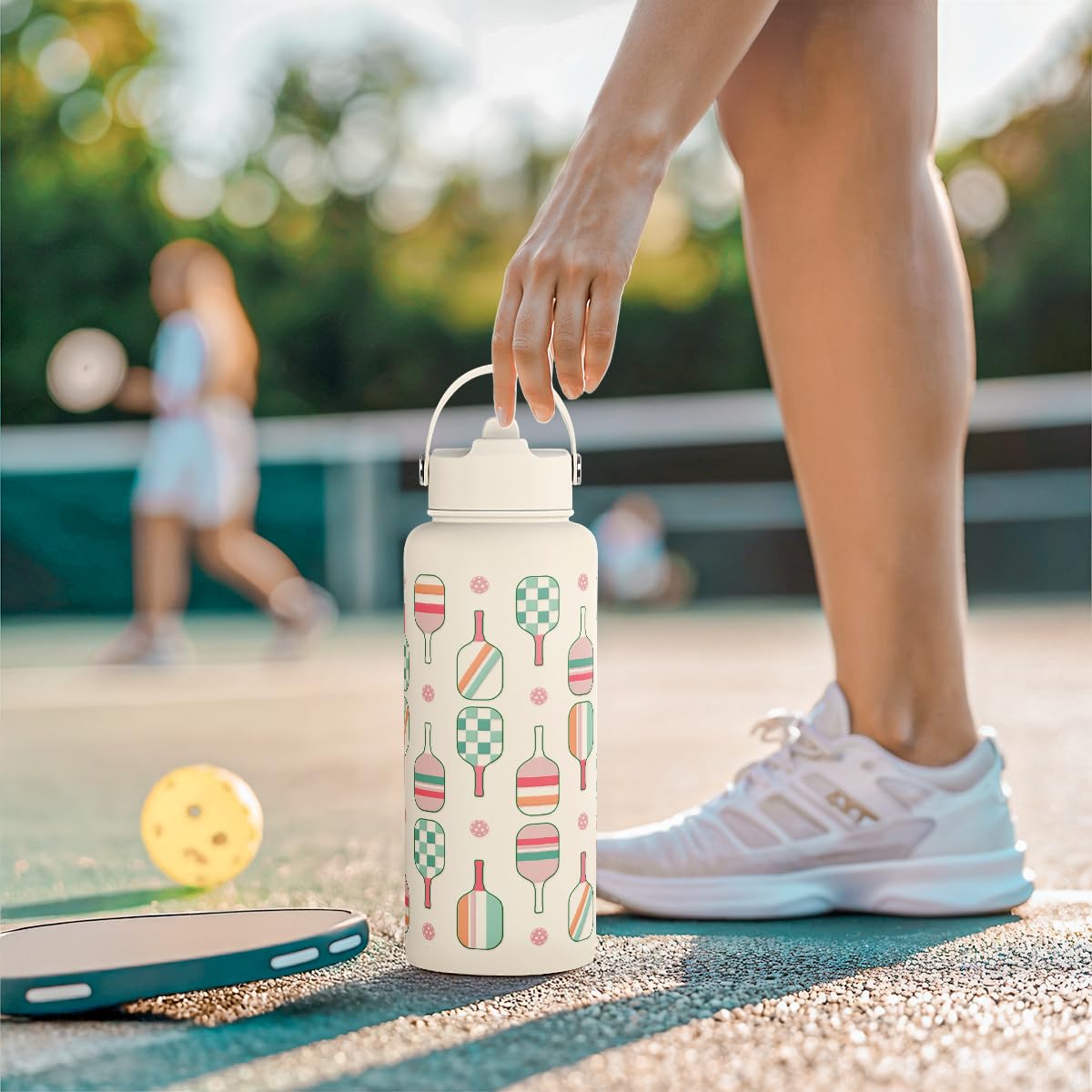 SANDJEST Pickleball Water Bottle 32oz Stainless Steel Insulated Vaccum with Lid, Pickleball Gifts for Pickleball Players, Pickleball Lovers, Women Girls Ladies