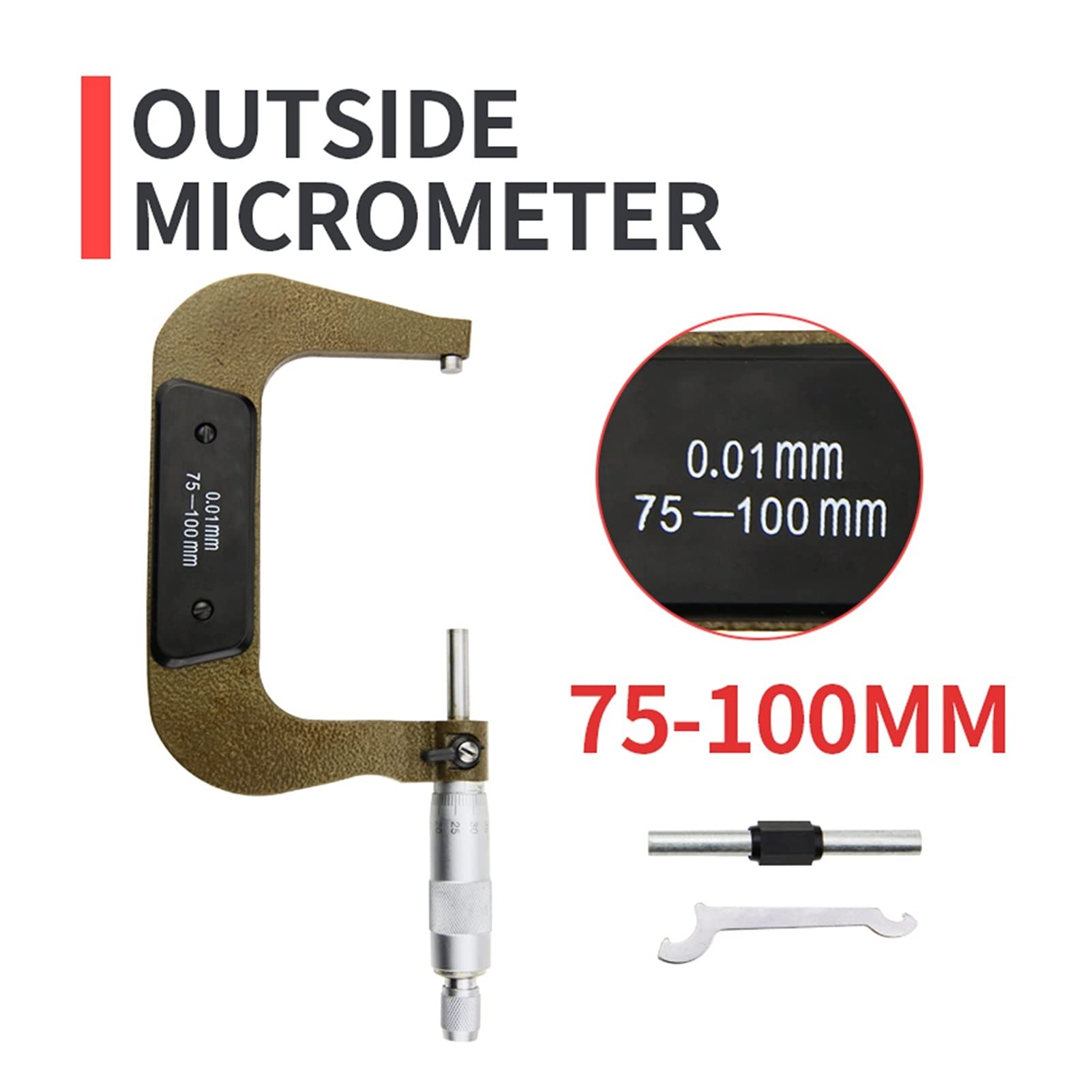 Micrometro, Micrómetro exterior 0-25mm Medidor de carburo métrico de calibrador de calibrador Herramientas de medición Enseñanza(75 100mm Outside)