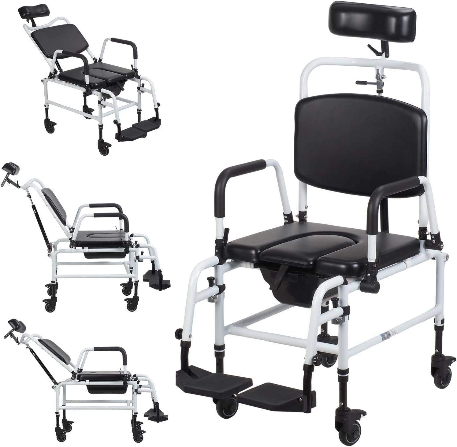 Asiento elevador para inodoro con asas, soporte para personas mayores, capacidad hasta 150 kg, negro y blanco miniatura 1