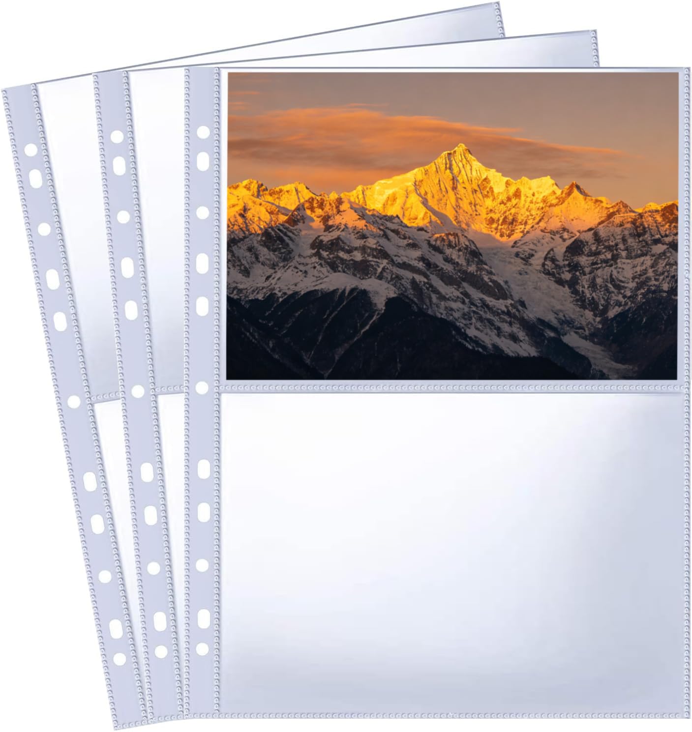 Yuiturt A4 Double-Sided 11 Holes Pockets with 2 Slots - 30 Pack (120 Total) for 2/3/4/7 Ring Binder - Photo Card Sleeves for Organizing Photos, Postcards, Collectible Cards