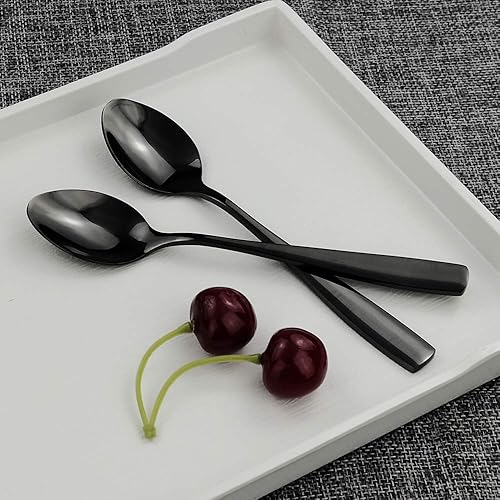 Miniatura 4 de Teyyvn Cucharas de té de acero inoxidable de 16 piezas, cuchara pequeña negra