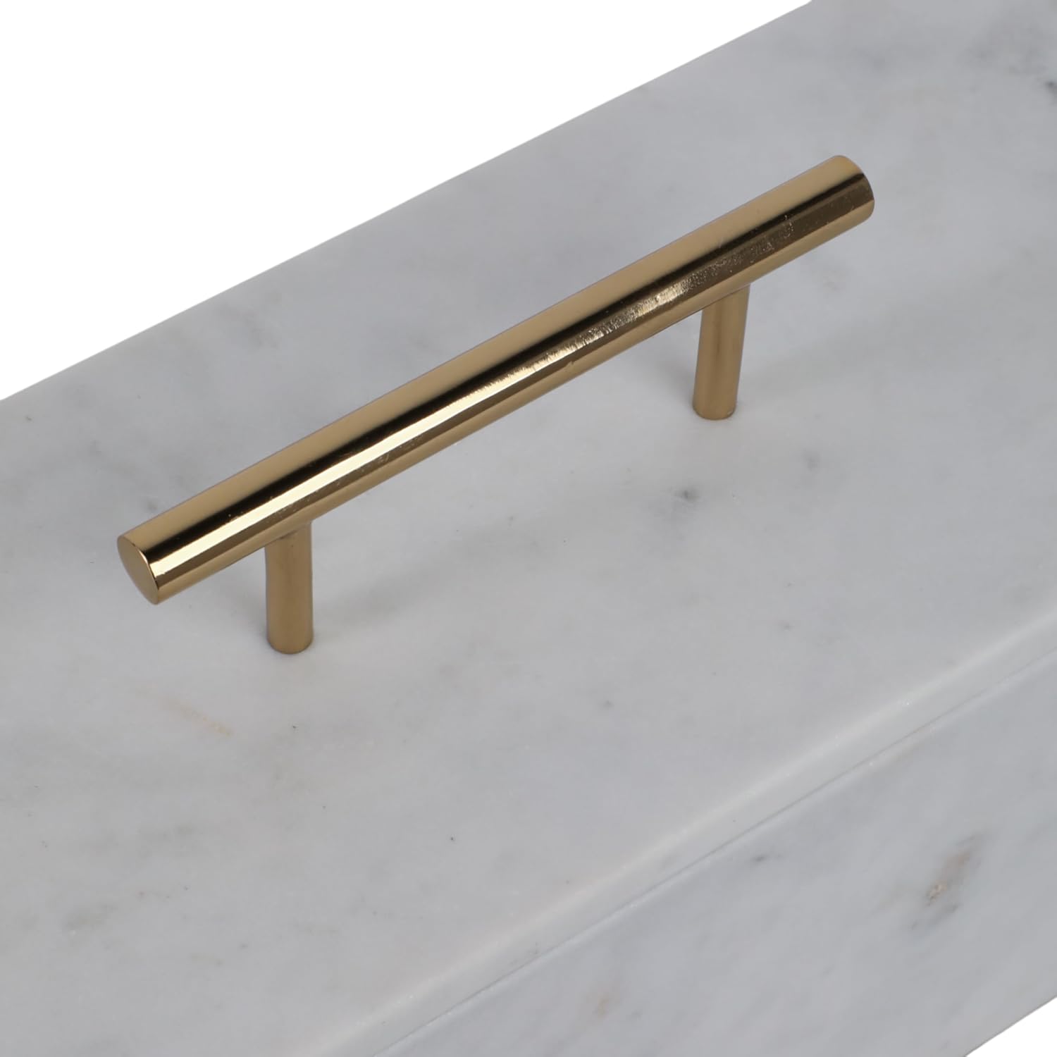 Decorative Rectangular Marble Boxes with Metal Handle for House Decor - Elegant Jewelry, Keepsake, and Storage Box - Perfect Home Organizer Box for Coffee Table or Office Desk - 8", White & Gold
